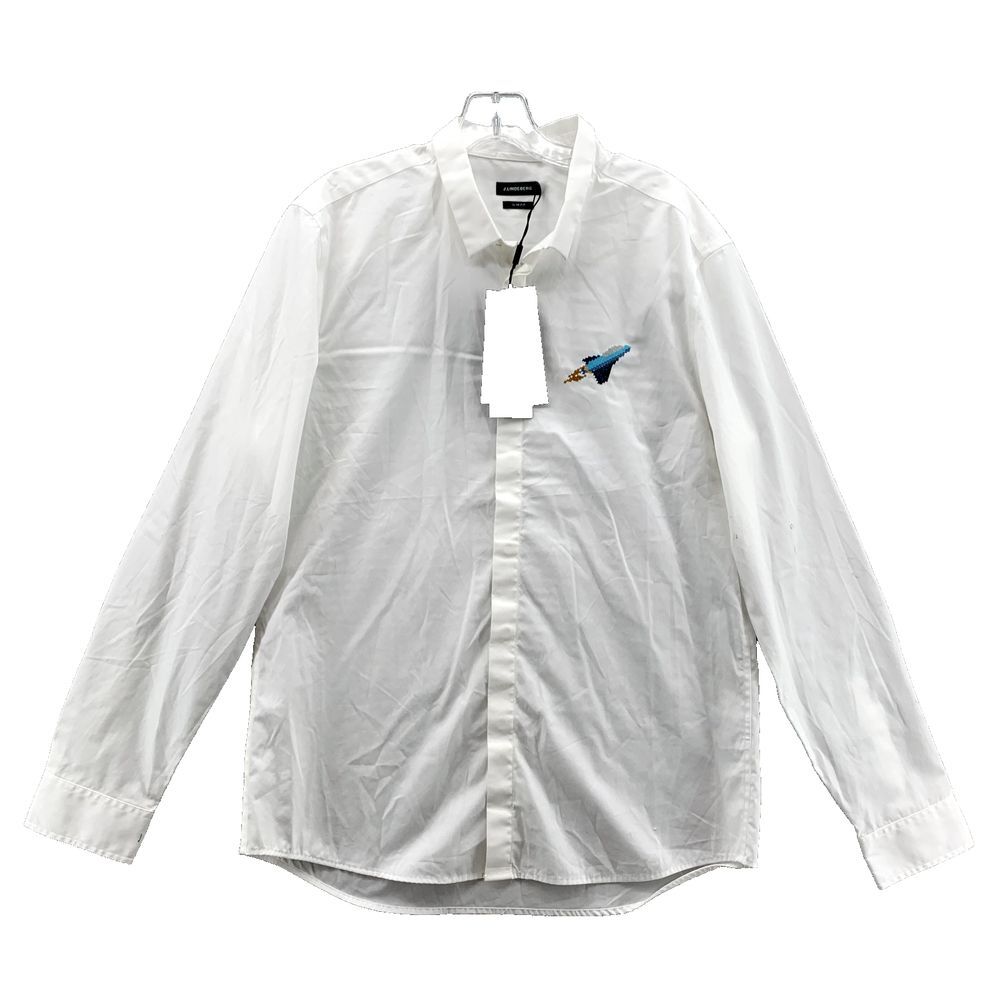 J.Lindeberg Shirt Men Medium White Rocket Embroidered Corpcore Career Streetwear
